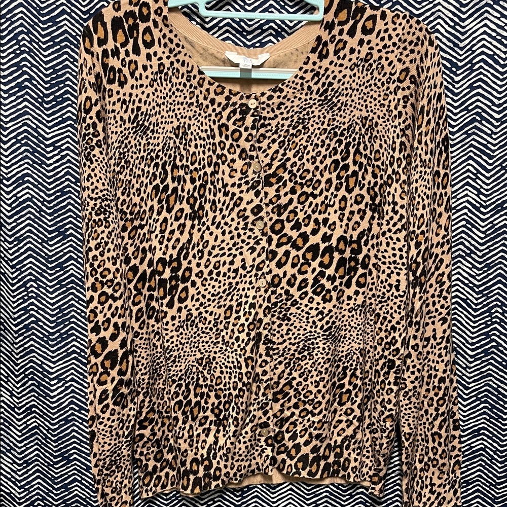 Time and Tru Leopard Print Button cartigan